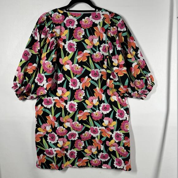 ODDI Floral Puff Half Sleeve Mini Dress Retro Flower Pattern Size Small Pockets - Picture 4 of 12